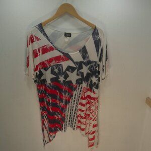 Jostar Patriotic American Print Embellished Stars Stretch Comfort Tunic Size XL